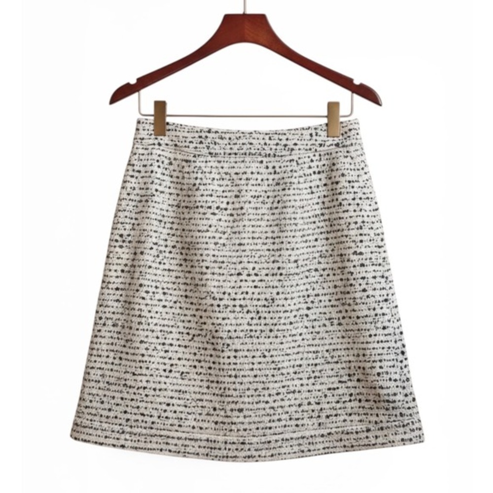 Tory Burch Wool Tweed Pencil Skirt Beige Black Preppy Old Money Natural Size 4
